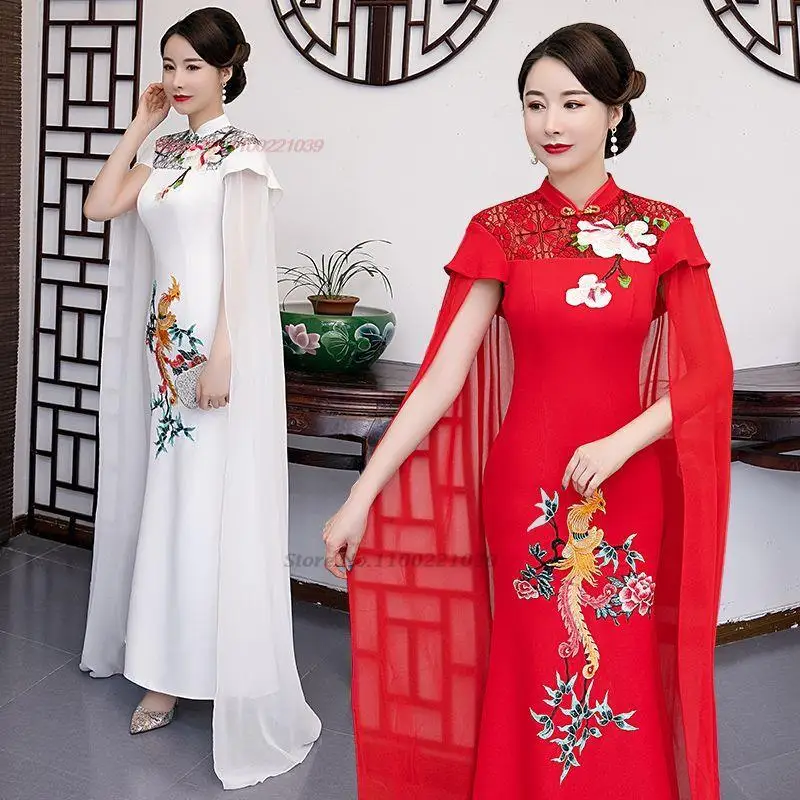 

2024 chinese dress improved cheongsam qipao elegant oriental banquet dress national phoenix embroidery cheongsam evening dress