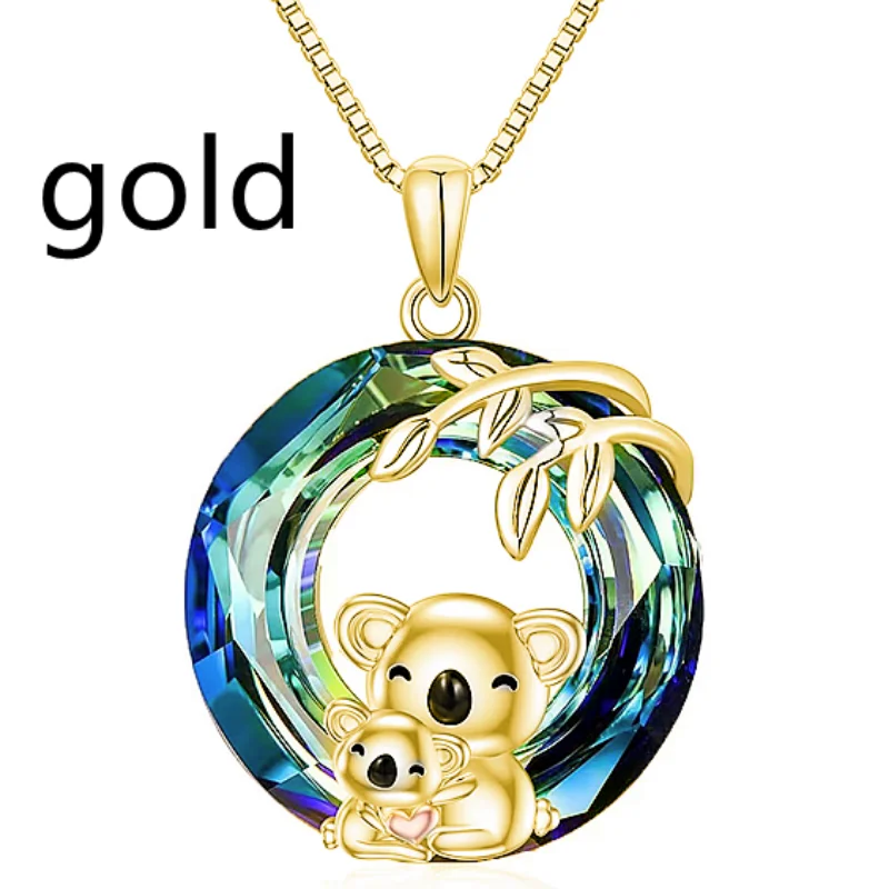 Fashion Mother Child Koala Bear Crystal Necklace Engagement Necklaces for Women Stainless Steel Animal Jewelry Halloween Gift