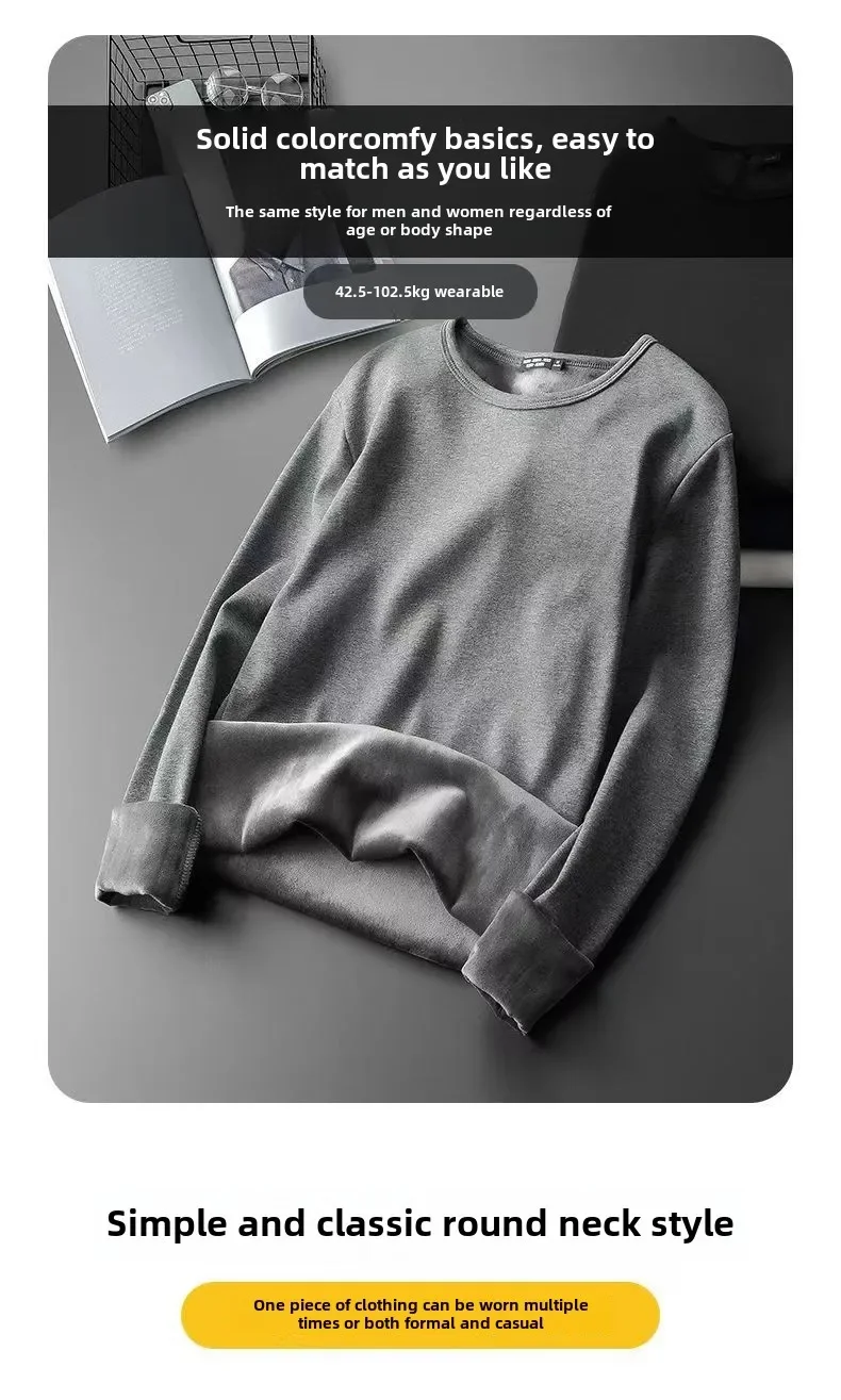 Winter-Herren-Thermo-Unterwäsche Oberteile, Rundhals-Langarm-T-Shirt, Basisschicht-Oberteil, Langärmeliges Freizeit-T-Shirt – Detail 2