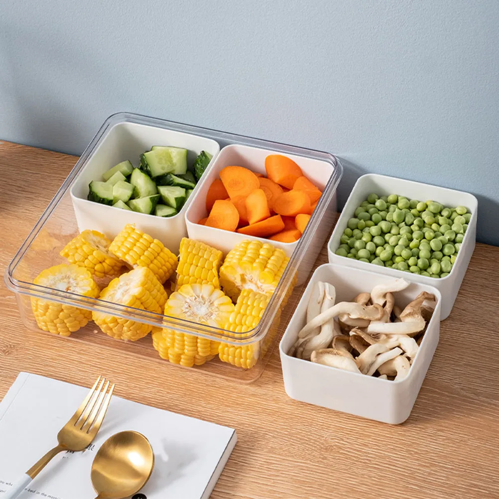 

Four Grid Food Tray Snack Dish Fresh Keeping Plate Divided Case Pet Pp Material Fruit Serving Tray Home Party