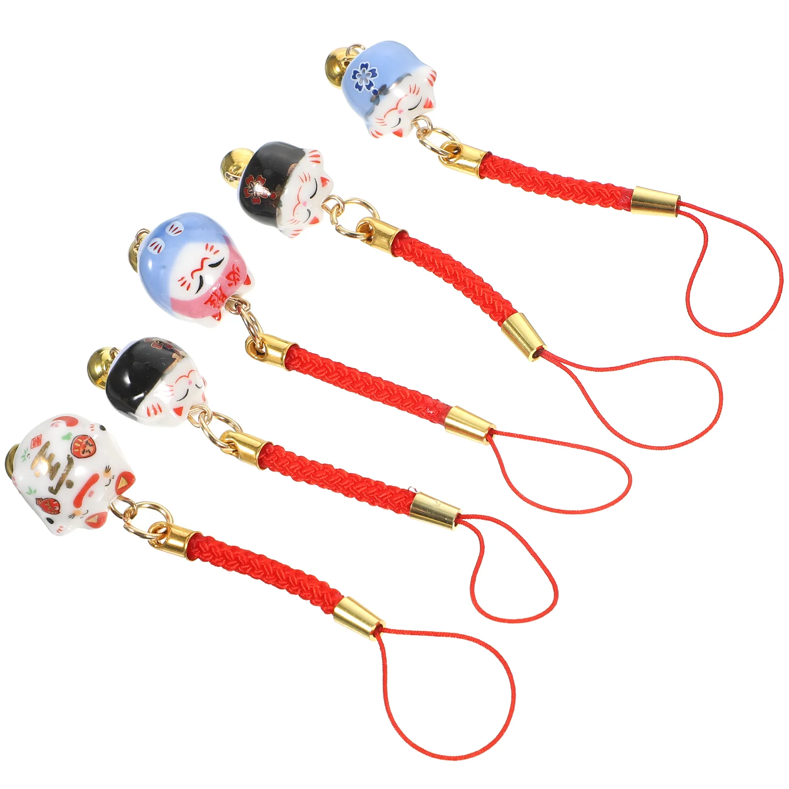 5 Pcs Lucky Cat Ornament Copper Bell Pendant Lovely Phone Decoration Lanyard Lanyards Keys Hanging Rope Child