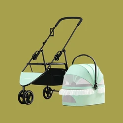 2026 Pet Stroller for Small/Medium Dogs Cats Detachable Washable Travel Cart with DIY Lace Decor - Lightweight Foldable Carrier