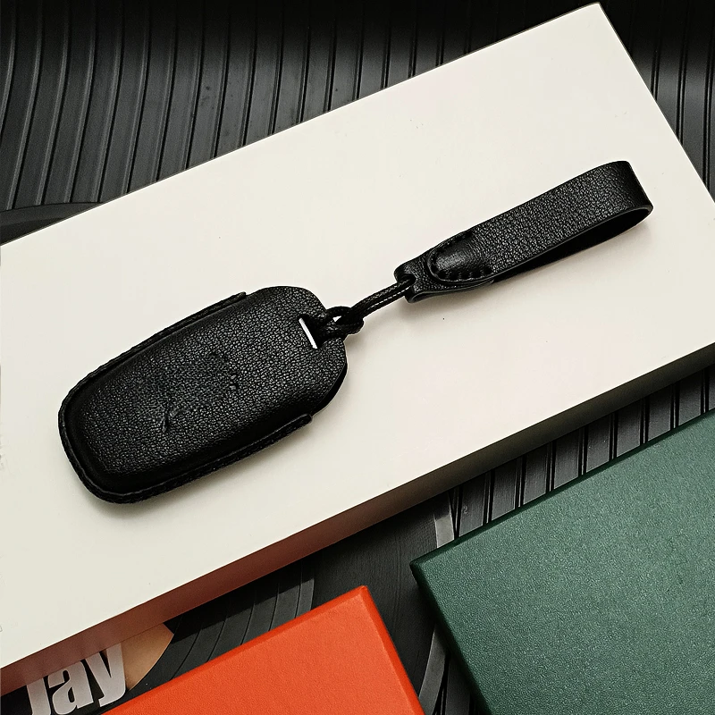 Simple Style Black Goat Leather Car Remote Key Case Cover for Hong Qi H9 HQ9 HS9 Elegant and Graceful High Fashion