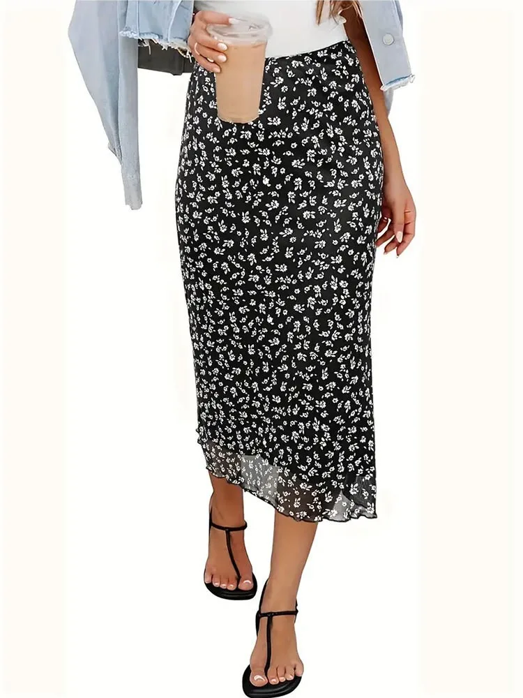 

Autumn Women's Clothing Floral Mesh Skirt With Elastic High Waist Elegant Bodycon Midi Skirt For Woman Vintage Lace Trim