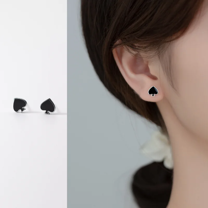 S925 Sterling Silver spades Women's Earrings Fit Original Pandora Earrings Fine Wedding Jewelry Gifts