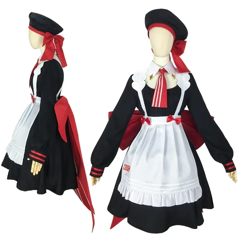 Genshin Impact Noelle Cosplay Traje para Mulheres, Traje de Empregada, Vestido Lolita, Uniforme Menina JK com Chapéu, Roupa