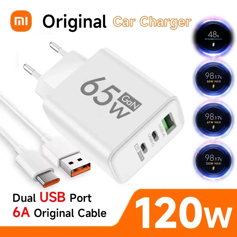 Xiaomi 120W USB Fast Charger Mobile Phone Charger Adapter QC 3.0 Quick Charging 6A USB Type C Cable For Xiaomi Huawei Samsung