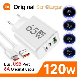 Xiaomi 120W USB Fast Charger Mobile Phone Charger Adapter QC 3.0 Quick Charging 6A USB Type C Cable For Xiaomi Huawei Samsung