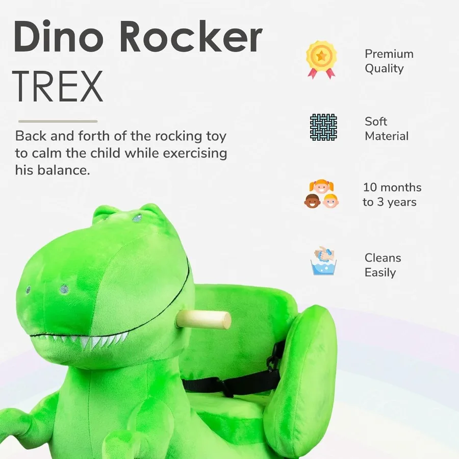 Hobbelpaard Dierendinosaurus voor kinderen van 10-36 maanden, 25 x 13 x 18 inch