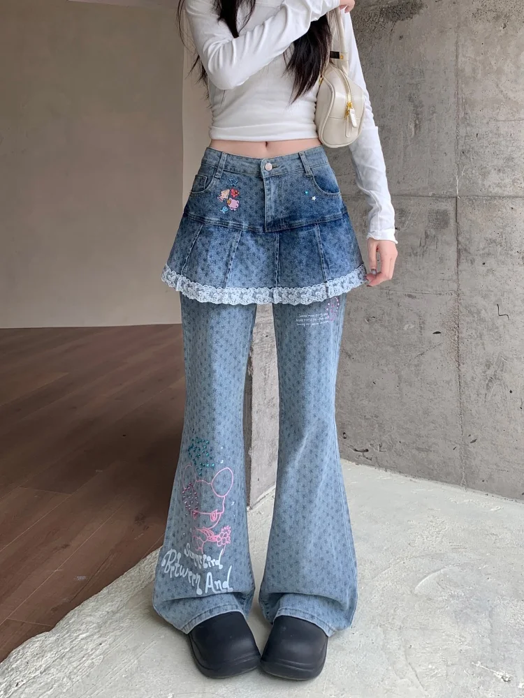 

Ropa Y2K Fashion Star с принтом, синие многоуровневые узкие джинсы, брюки для женщин, одежда в готическом стиле, женские джинсовые брюки в стиле ретро