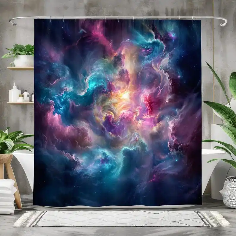 

Cosmic Nebula Shower Curtain Waterproof Fabric Bath Curtain Space Bathroom Decor Vibrant Galaxy Design Abstract Outer Space Art