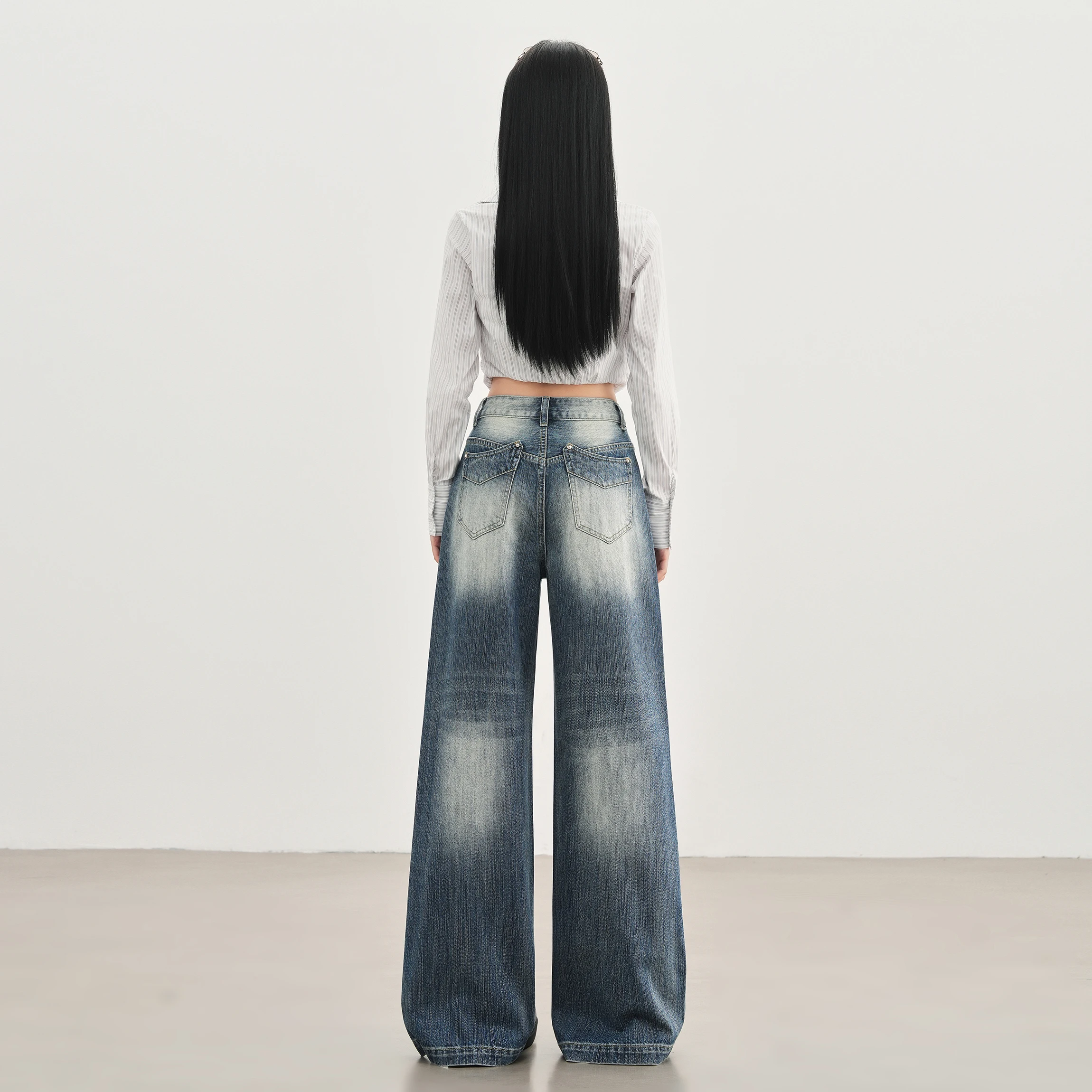 Fashion Korean High Street Street Style INS Straight Leg Slimming Versatile Wide Leg Floor Length Pants Jeans 2025