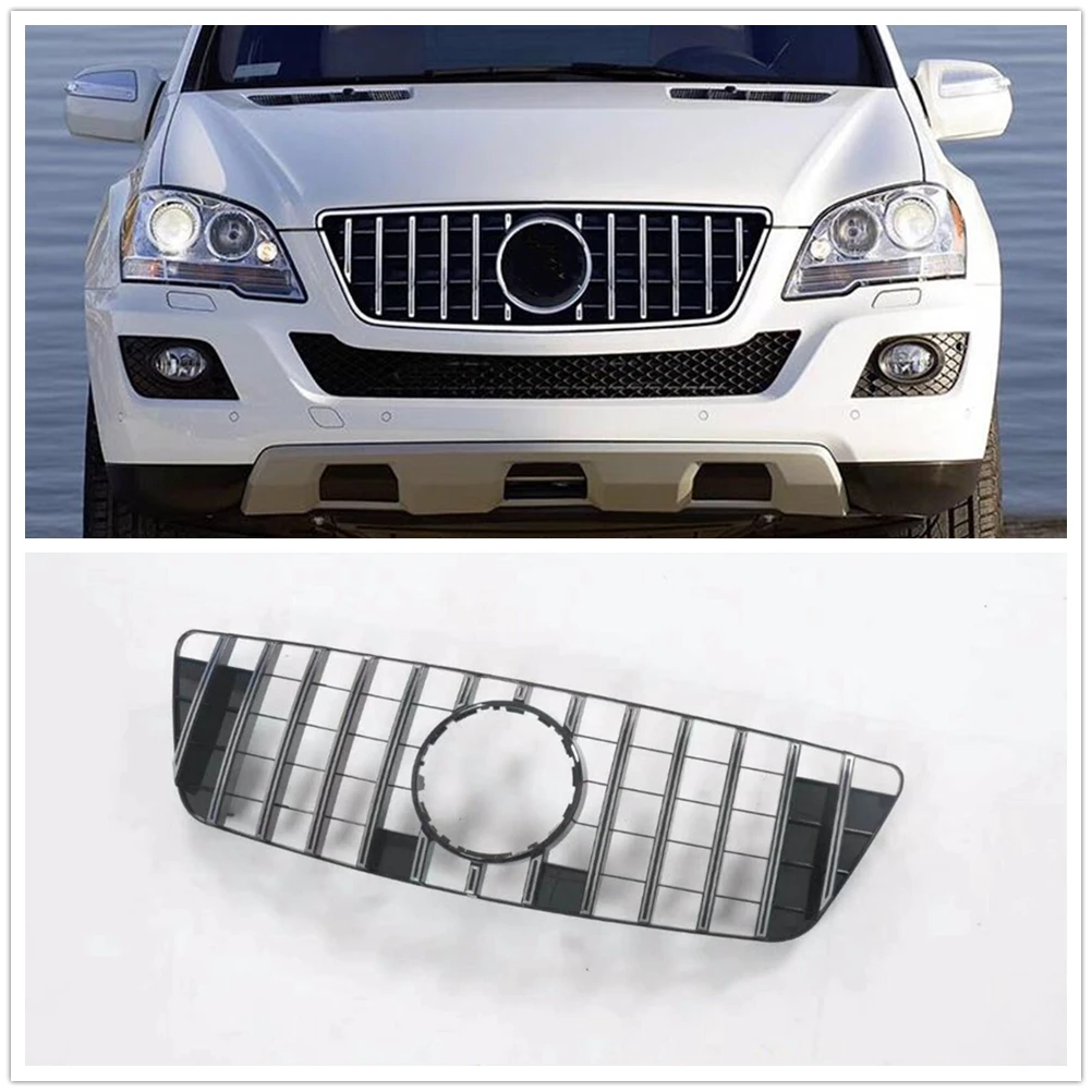 GT Grill Upper Grille For Mercedes Benz ML Class W164 2009-2011 ML350 ML450 ML500 ML550 Silver/Black Front Bumper Hood Mesh Grid