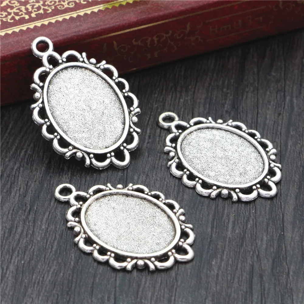 10pcs 13x18mm 내부 크기 간단한 빈티지 스타일 타원형 펜던트 카보 숑 공백베이스 설정 매력 펜던트 목걸이 결과