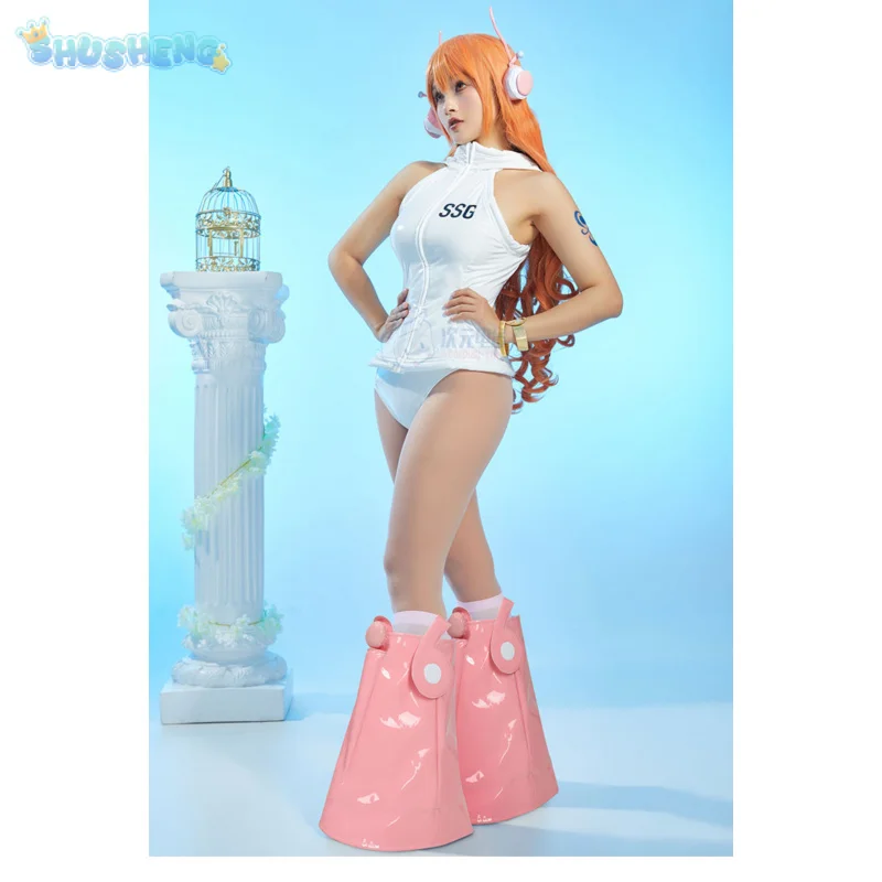 

Anime OP Nami Egghead 106 rolls Cosplay Costume Women's sexy leather jumpsuit accessories shoe covers Halloween carnival suit