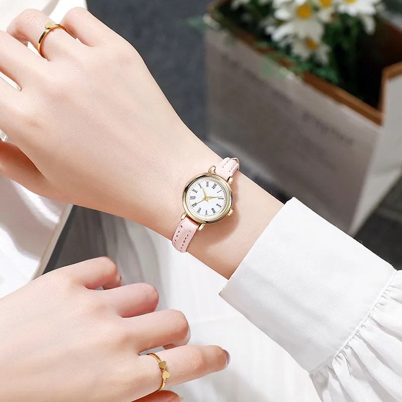 Vintage Roman Numeral Dial Thin Strap Women's Quartz Watch Simple Elegant Small Gold Round Ladies Watch Students Everyday Wear