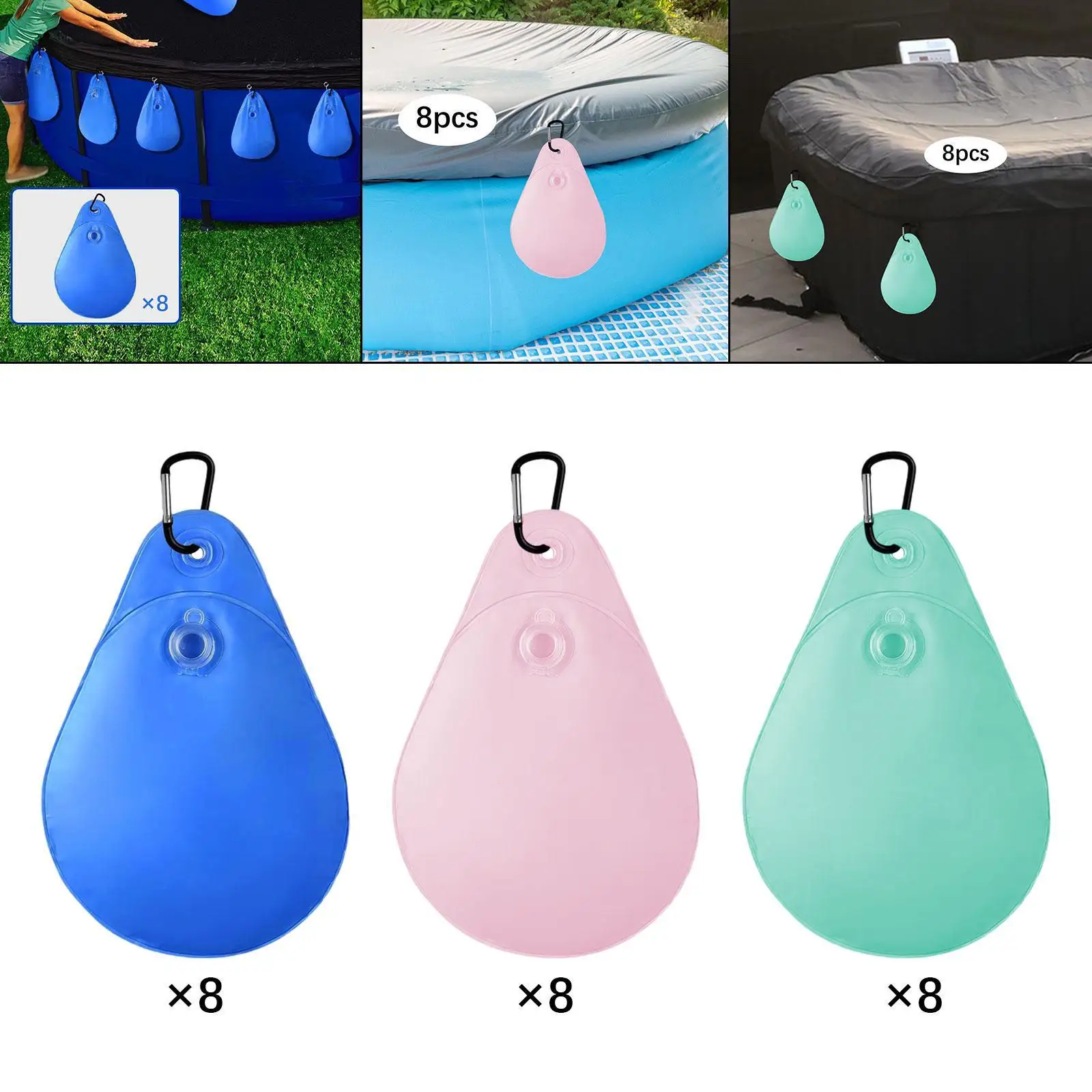 8Pcs Pool Cover Weights with Hooks High Performance Swimming Pool Cover Hanging Bag for above Ground Swimming Pool Closing Kit image 4