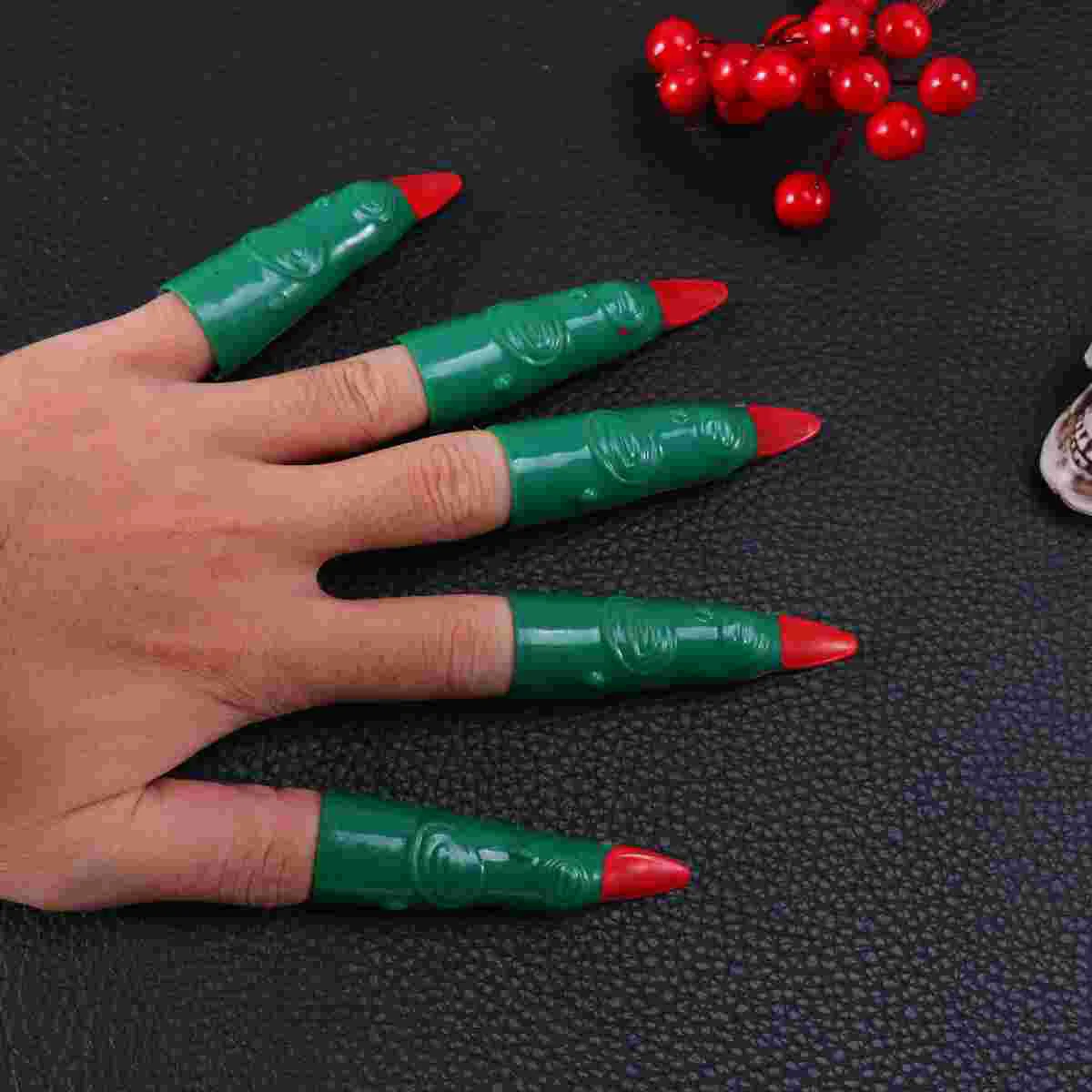 10PCS Witch Fake Finger Set Artificial Finger Nails Prank Props for Halloween Masquerade Party Zombie Fake Finger