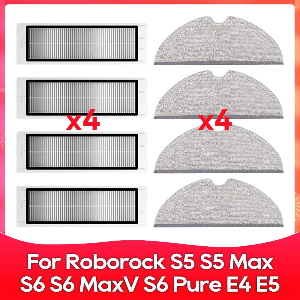 Kompatibel für ( Roborock S5, S5 Max, S6 MaxV, S6 Pure, E4, E5, S51, S52, S55 ) Walze Seitenbürste Filter Wischmopp Zubehör Teil