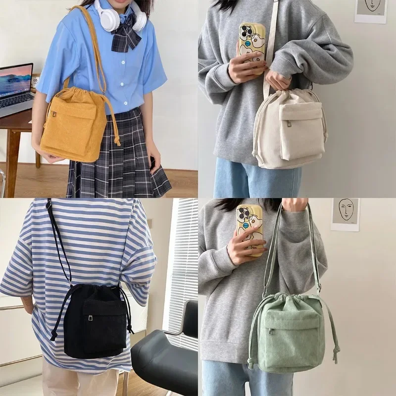 

Original Canvas Shoulder Bag with Small Crowd Design Korean Crossbody Bucket Bag Small Cloth Bag