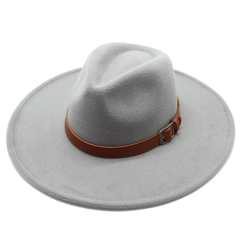 Cross Border New Arrival Autumn And Winter Woolen 9 5cm Big Brim Jazz Top Hat Men S And Women S Peach Top White Top Hat Felt Cap