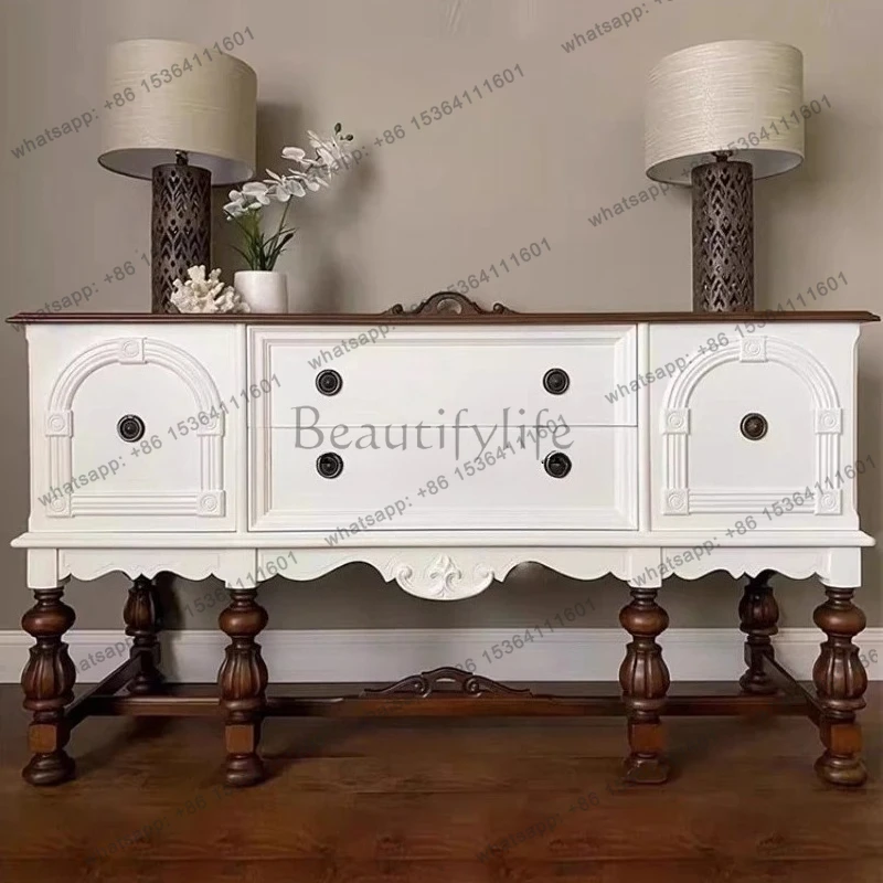 contrasting color solid wood porch cabinet, living room carved decorative cabinet, antique dining side cabinet