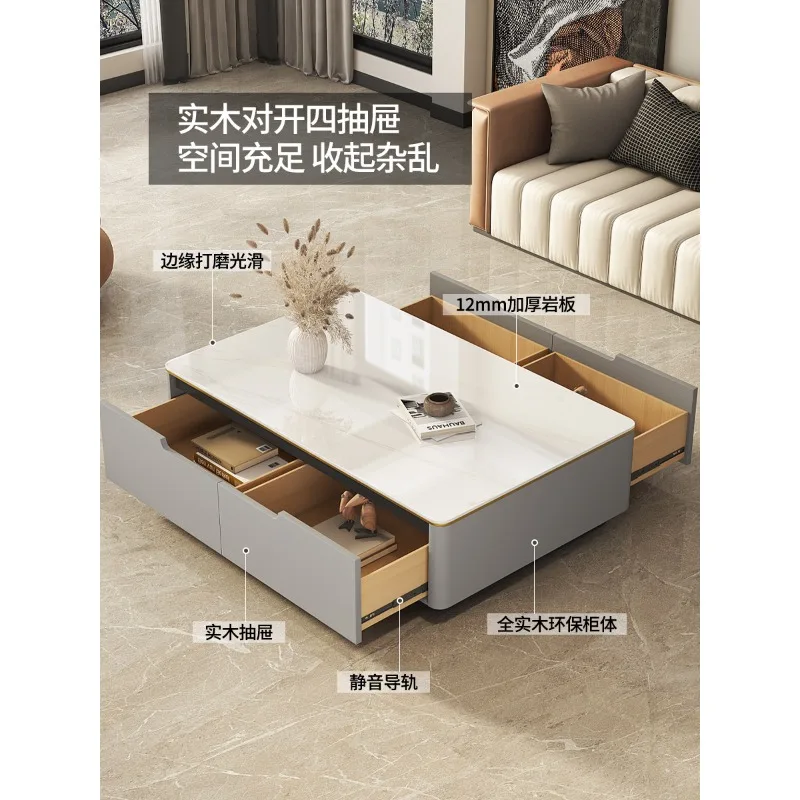 Solid wood living room rock slab rectangular coffee table table modern simple light luxury large and small apartment home Intern