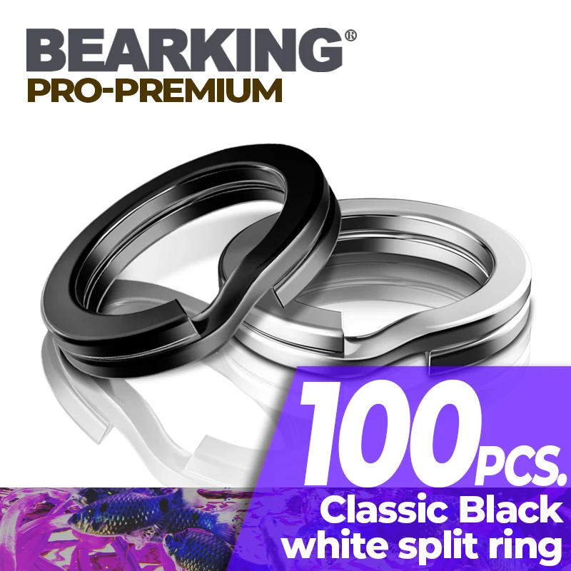 BEARKING-anzuelos de pesca clásicos, accesorio negro ew, Conector de pesca de anillo dividido de color casi blanco, señuelo de modelo caliente, 100 piezas