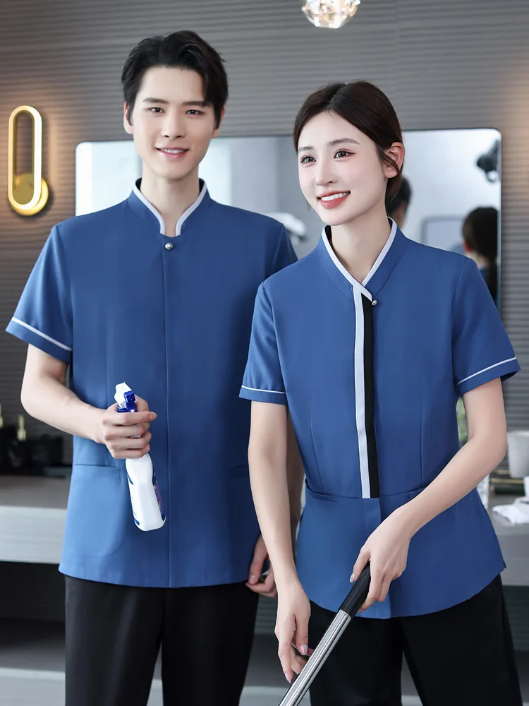 Hotel Cleaner Aunt Work Clothes Short Sleeve Women's Summer Shopping Mall Guest Room Property Hotel Uniform Tops Cleaning Clothe