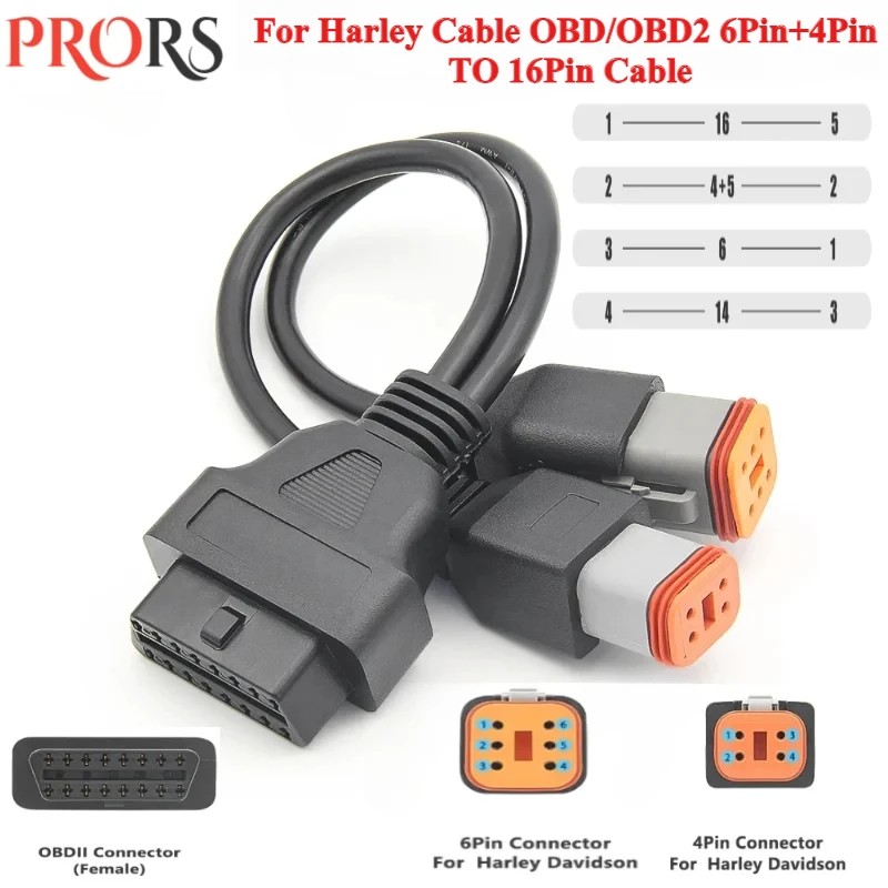 For Harley Davidson Motorcycle 6Pin+4Pin Two-in-one 2 in 1 To Adapter Male Female OBD2 Diagnostic Scanner Adapter Convert Cable