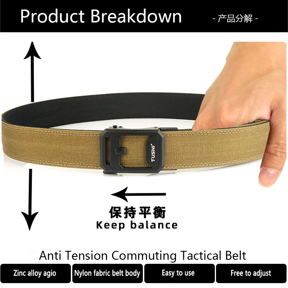 TUSHI 140cm Mens Military Tactical Belt Tight Sturdy Nylon Heavy Duty Hard Belt for Male Outdoor Casual Belt Automatic Waistband