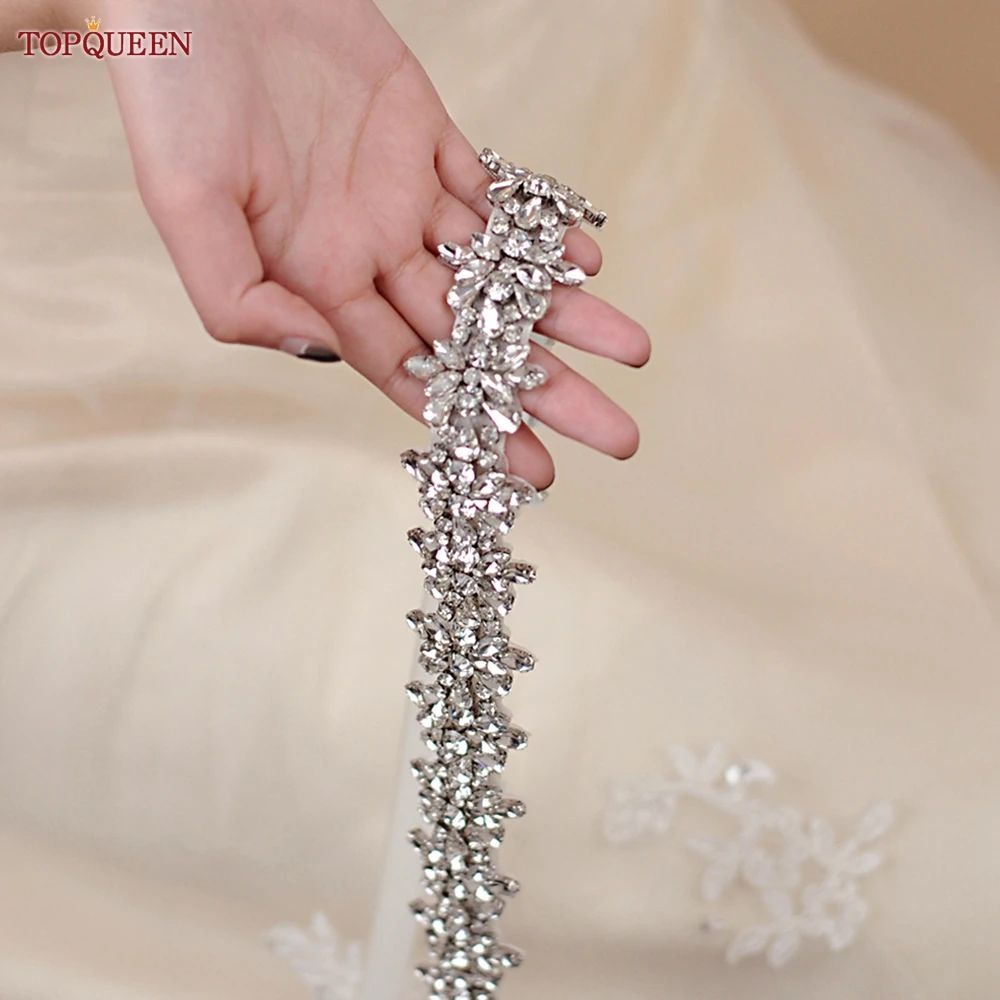 TOPQUEEN-fajas de diamantes de imitación de cristal para mujer, cinturón de fiesta de noche para dama de honor, accesorios para vestidos de novia, cinturilla, cinturones de novia, S269