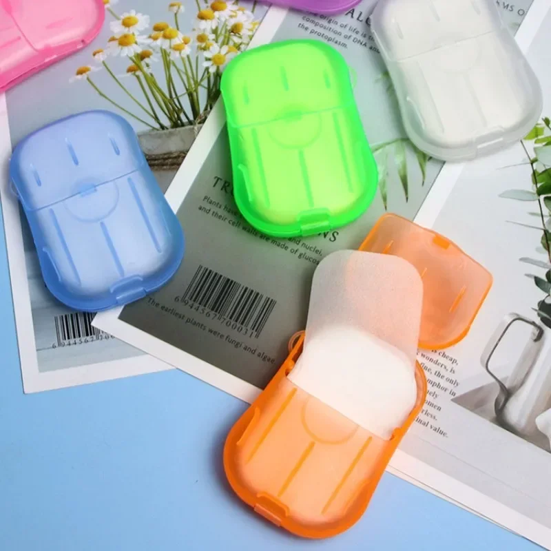 20Pcs Disposable Boxed Soap Paper Portable Hand Washing Box Scented Slice Sheets Mini Soap Paper Outdoor Portable Soap Dishes