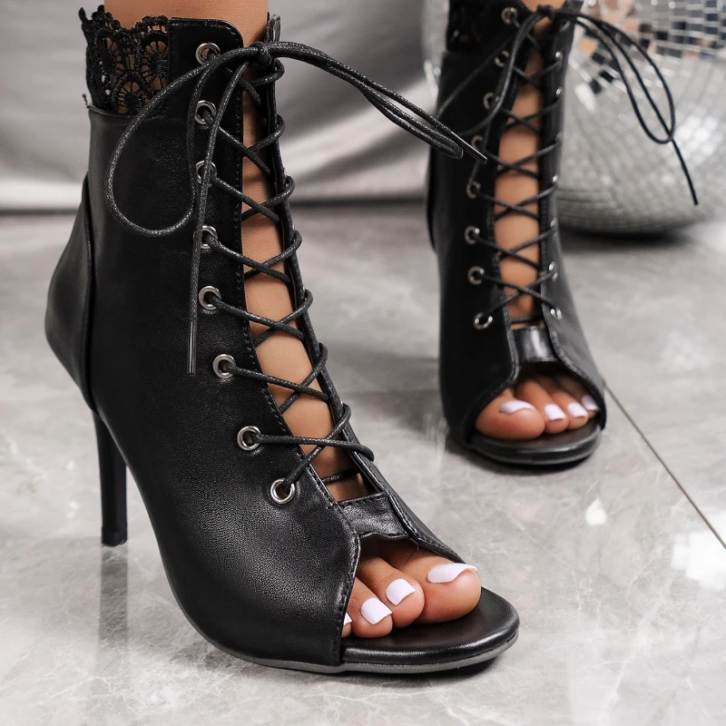 2025 New Women High Heels Sandals Fashion Lace Cross Tied-Lace Up Sandals Femme Trend Designer Shoes Women Peep Toe Cool Boots