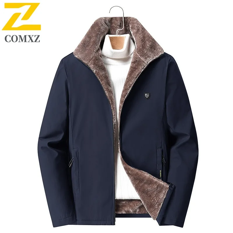 

COMXZ 2025 Men Jacket Casual Stand Collar Outdoor Travel Comfortable Coat Solid Color Lamb Wool Cardigan Lightweight Winter Coat