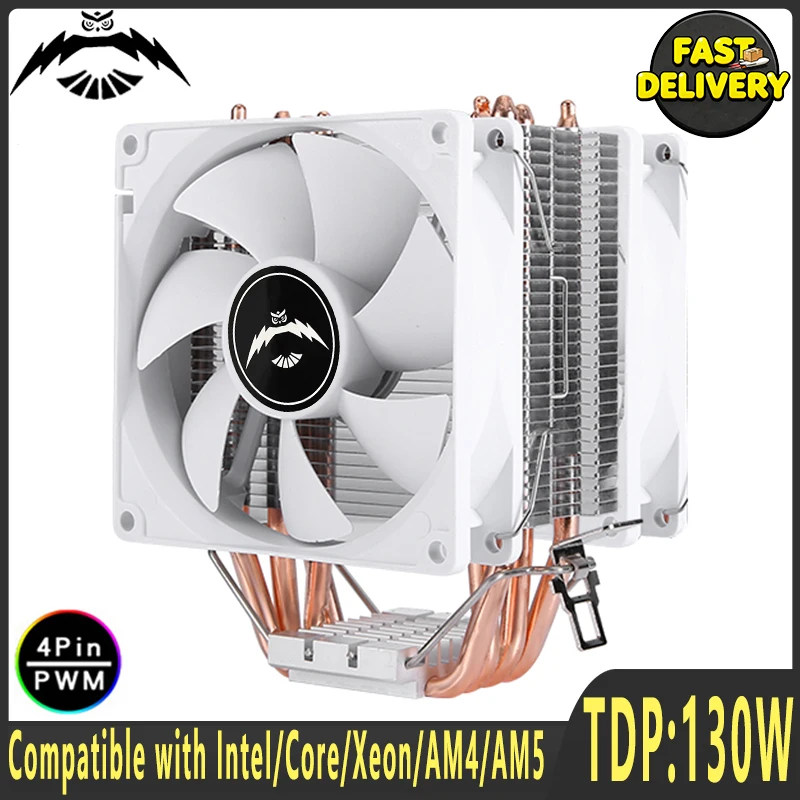 4 Heat Pipe CPU Cooler Fan 90mm 4 Pin PWM Air-Cooled Install LGA2011 115x 1200 1700 Compatible X79 X99 AM5 AM4 i3 i5 Processor