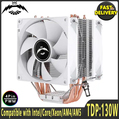 4 Heat Pipe CPU Cooler Fan 90mm 4 Pin PWM Air-Cooled Install LGA2011 115x 1200 1700 Compatible X79 X99 AM5 AM4 i3 i5 Processor