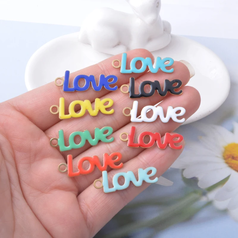 10 Stück doppelseitige Emaille-Buchstaben-Liebesanhänger aus Kupfer mit Öltropfen-Effekt, Mädchen-Alphabet-Ohranhänger, DIY-Schmuck, Halsketten-Zubehör – Detail 5