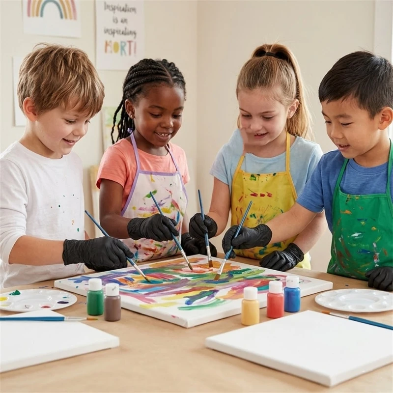 Schwarze Nitril-Einweghandschuhe für Kinder von 4-12 Jahren, 3,5 mil, latexfrei, Sicherheitshandschuhe für Kinder zum Gärtnern, Malen, Spielen und Basteln. – Detail 7