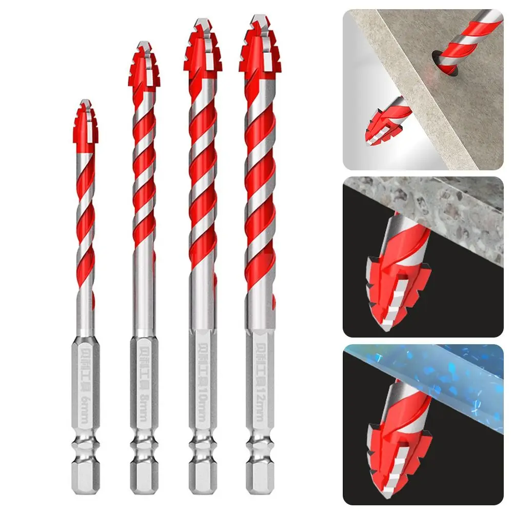 Four-Edged Eccentric Drill Bit Skewed Head Serrated Concrete Drill Bit Set High Hardness Hexagonal Shank Drill Bit Set