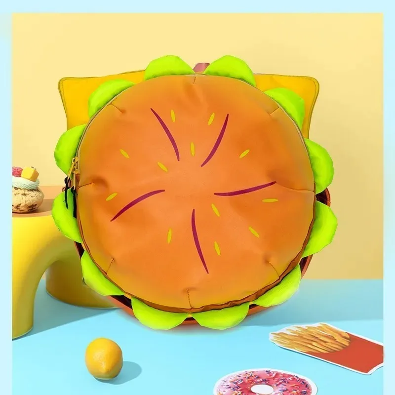 Cartoon Hamburger Schoolbag Plush Backpack Fashion Campus Large Capacity Burger Plush Bag For Girl Gift