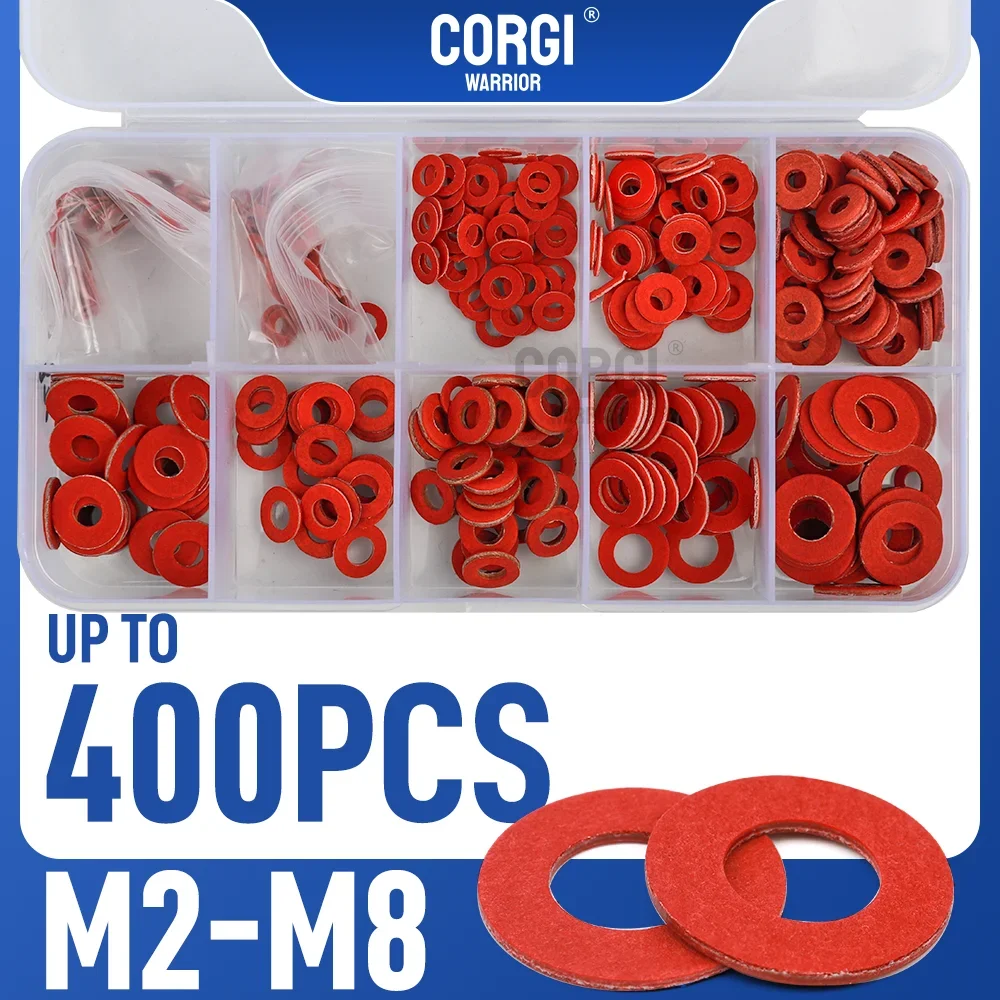 Red Steel Paper Washers 250/400 15 Sizes Fiber Flat Insulation Washers Assorted Kit M2 M2.5 M3 M4 M5 M6 M8 Sealing Gaskets Set