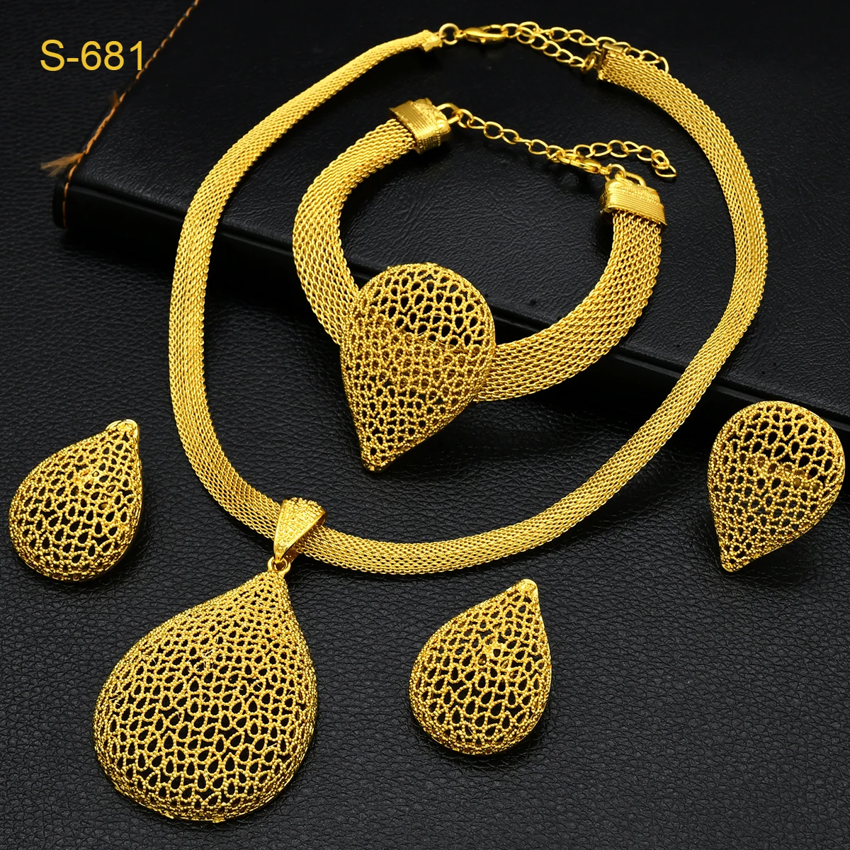 ANIID Indian Luxury Water Droplet Necklace And Earrings Sets For Women Gifts Ethiopian Bridal 24k Gold Color Jewelry Set Wedding