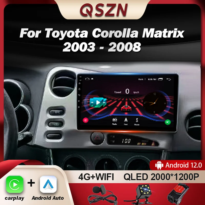 

QSZN For Toyota Corolla Matrix 2003 - 2008 Car Radio Multimedia Video Player Navigation GPS Carplay Android 13 Autoradio 2K QLED