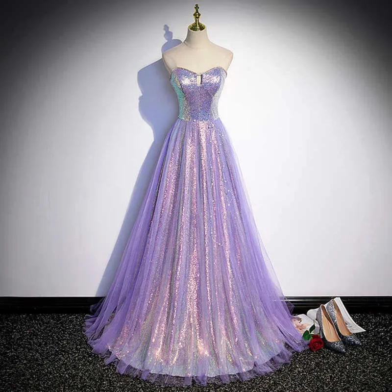 

DongCMY Purple Strapless Sequined Evening Dress For Women Luxury 2025