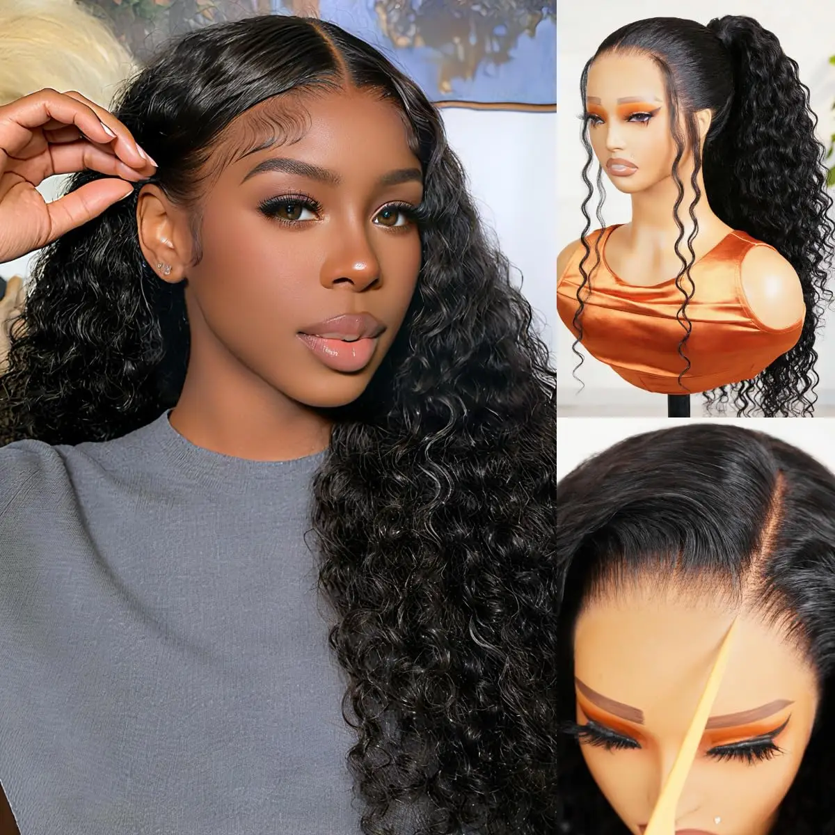 

38-дюймовые парики из натуральных волос с эффектом свободной волны, 13x6 HD Lace Front, бразильские парики с глубокими волнами, парики с кружевной передней частью для женщин, 100% натуральные волосы.