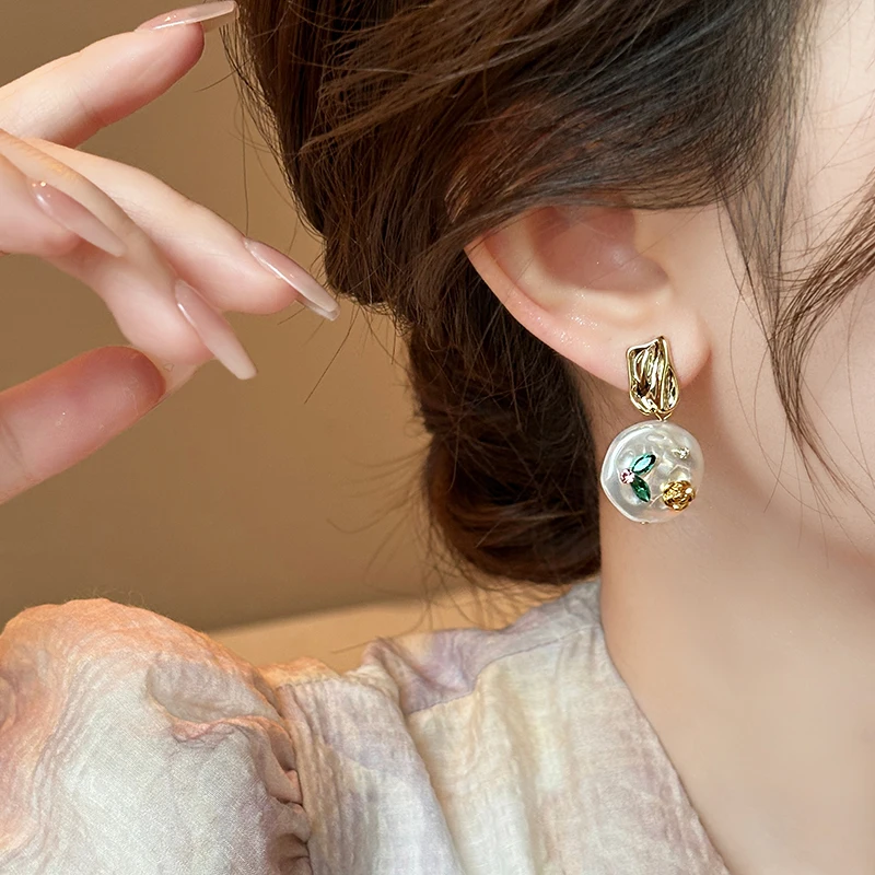 Monet Garden Imitates Baroque Pearl Earring Design With Unusual Temperament Jewelry For Women and Girls Light Luxury Accessories