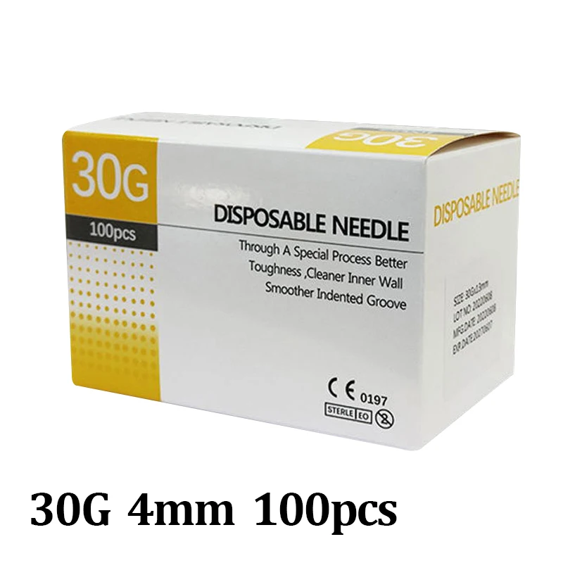 NONE 30G-34G schmerzlose Nadel Piercing Transparente Spritze Injektionskleber Klare Spitzenkappe Pharmazeutische Injektionsnadel 1,5/2,5/4/6 mm 10