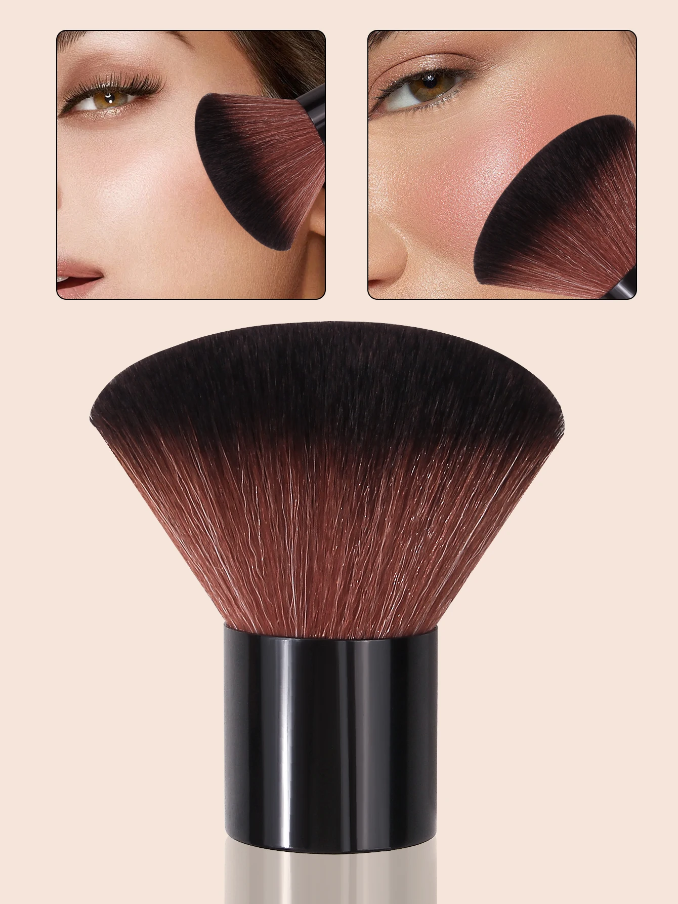 فرشاة فطر متدرجة على شكل مروحة، فرشاة غبار لفن الأظافر، فرشاة وجه وفرشاة أحمر خدود من الصوف المصنوعة من الألياف الدقيقة اثنين في واحد #2