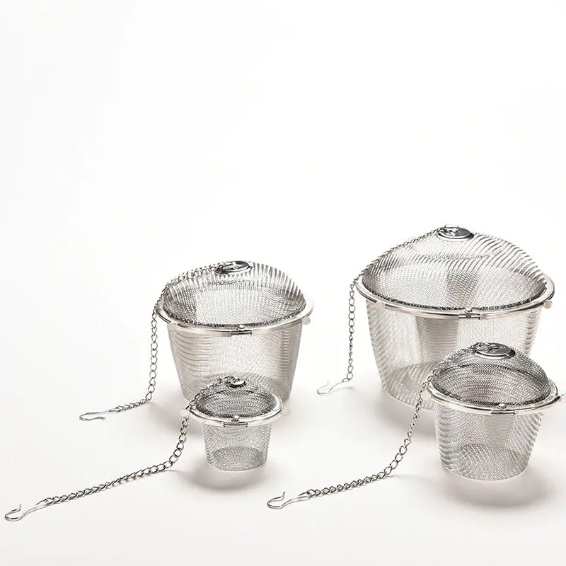 4 Sizes Durable Silver Reusable Stainless Mesh Herbal Ball Tea Spice Strainer Teakettle Locking Tea Filter Infuser Spice Tool